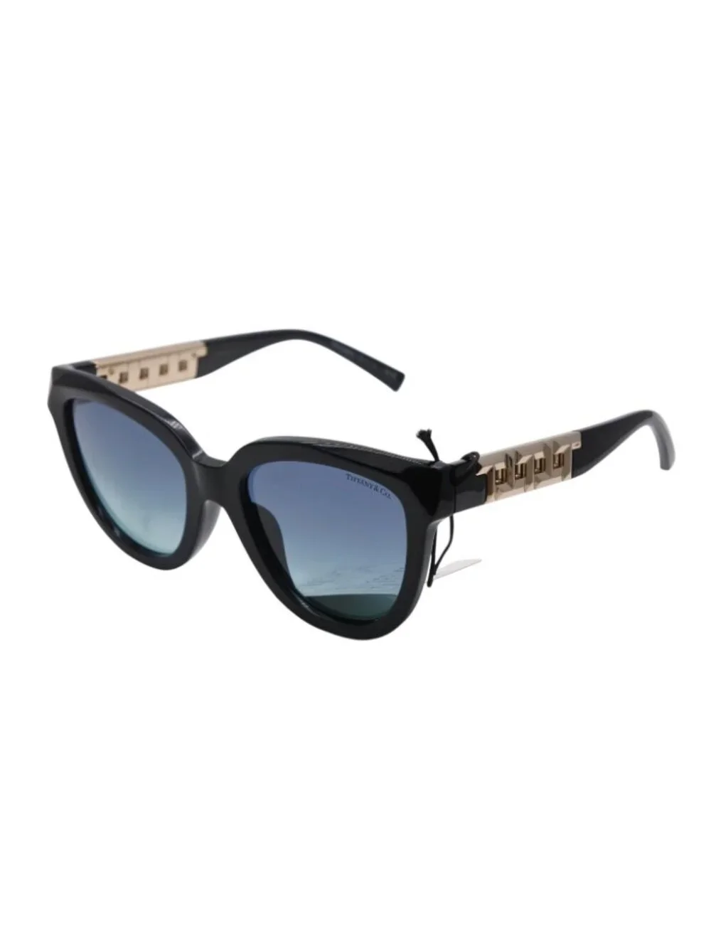 Tiffany & Co Chain Temple Sunglasses Black Blue Gold HardWear 19 Eyewear
